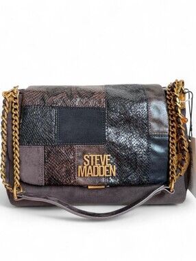Steve Madden Patchwork Leather & Suede Messenger Bag in Brown and Black